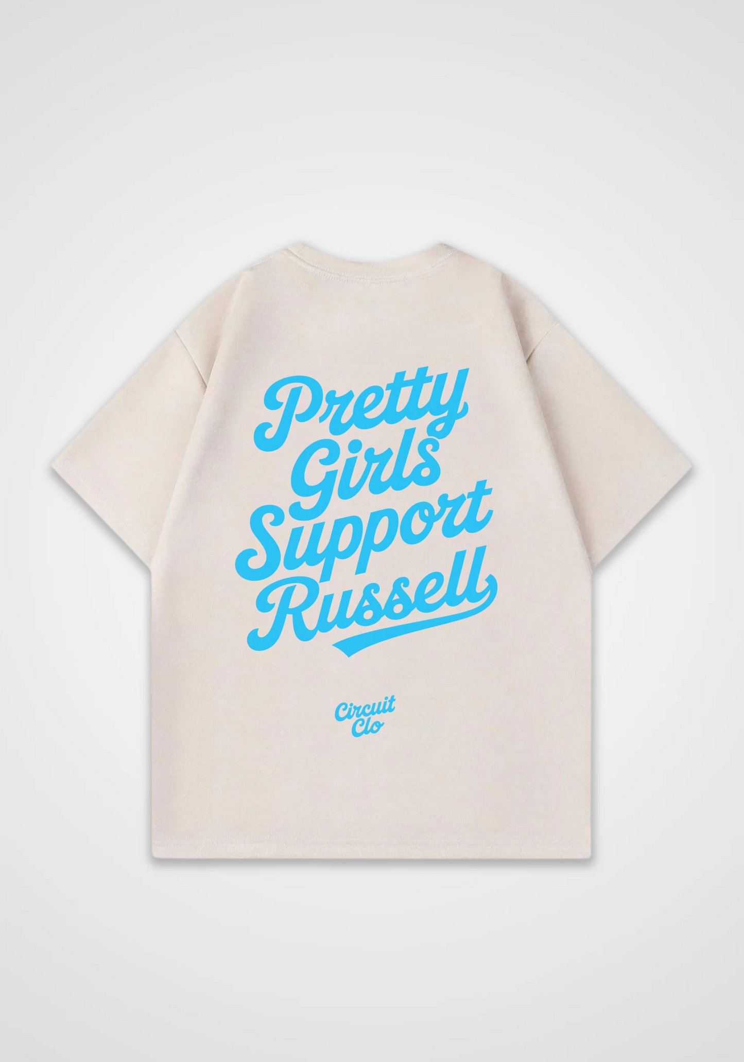 Pretty Girls support Russell Oversized Shirt - Beige Back (Designed)