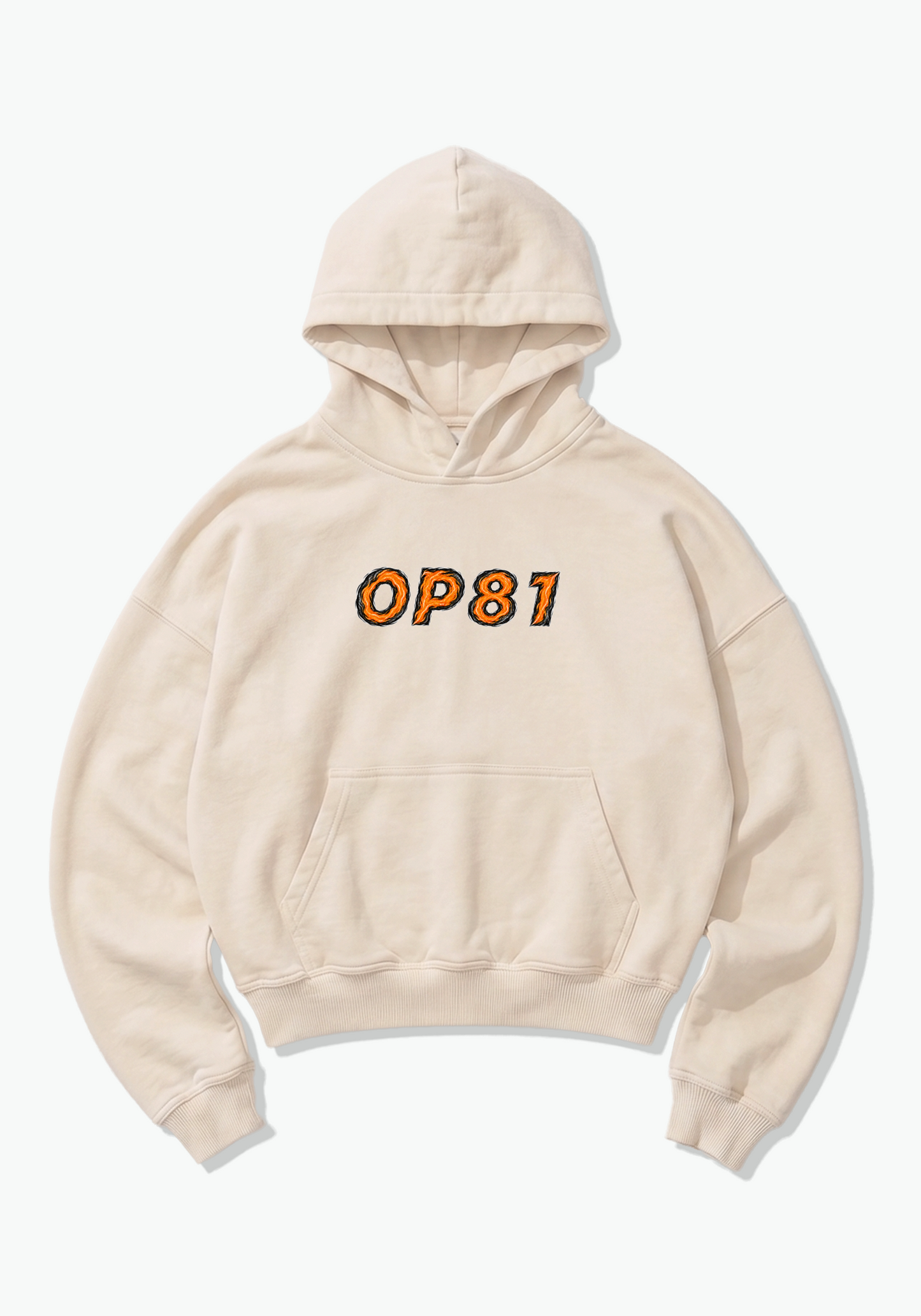 OP81 Abstract Oversized Hoodie - Beige Front (Designed)