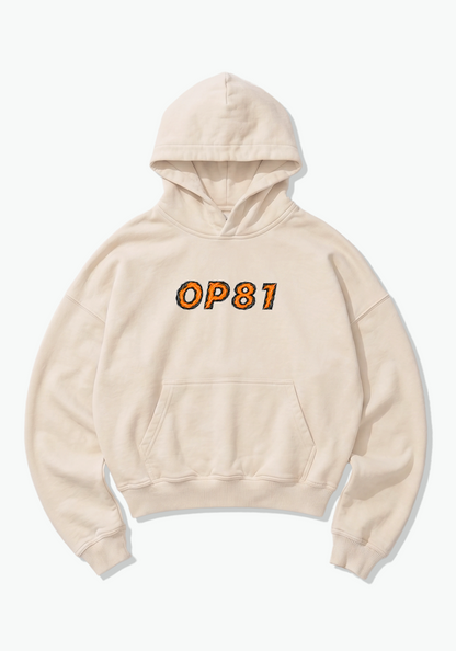 OP81 Abstract Oversized Hoodie - Beige Front (Designed)