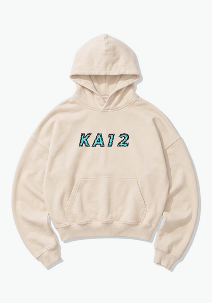 KA12 Abstract Oversized Hoodie - Beige Front (Designed)