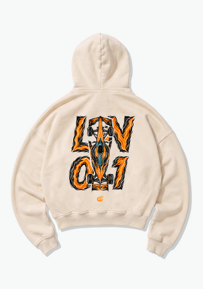 LN01 Abstract Oversized Hoodie - Beige Back (Designed)