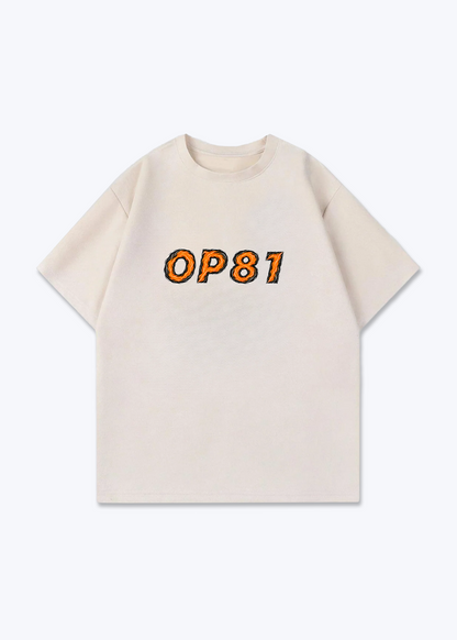 OP81 abstract Oversized Shirt - Beige Front (Designed)