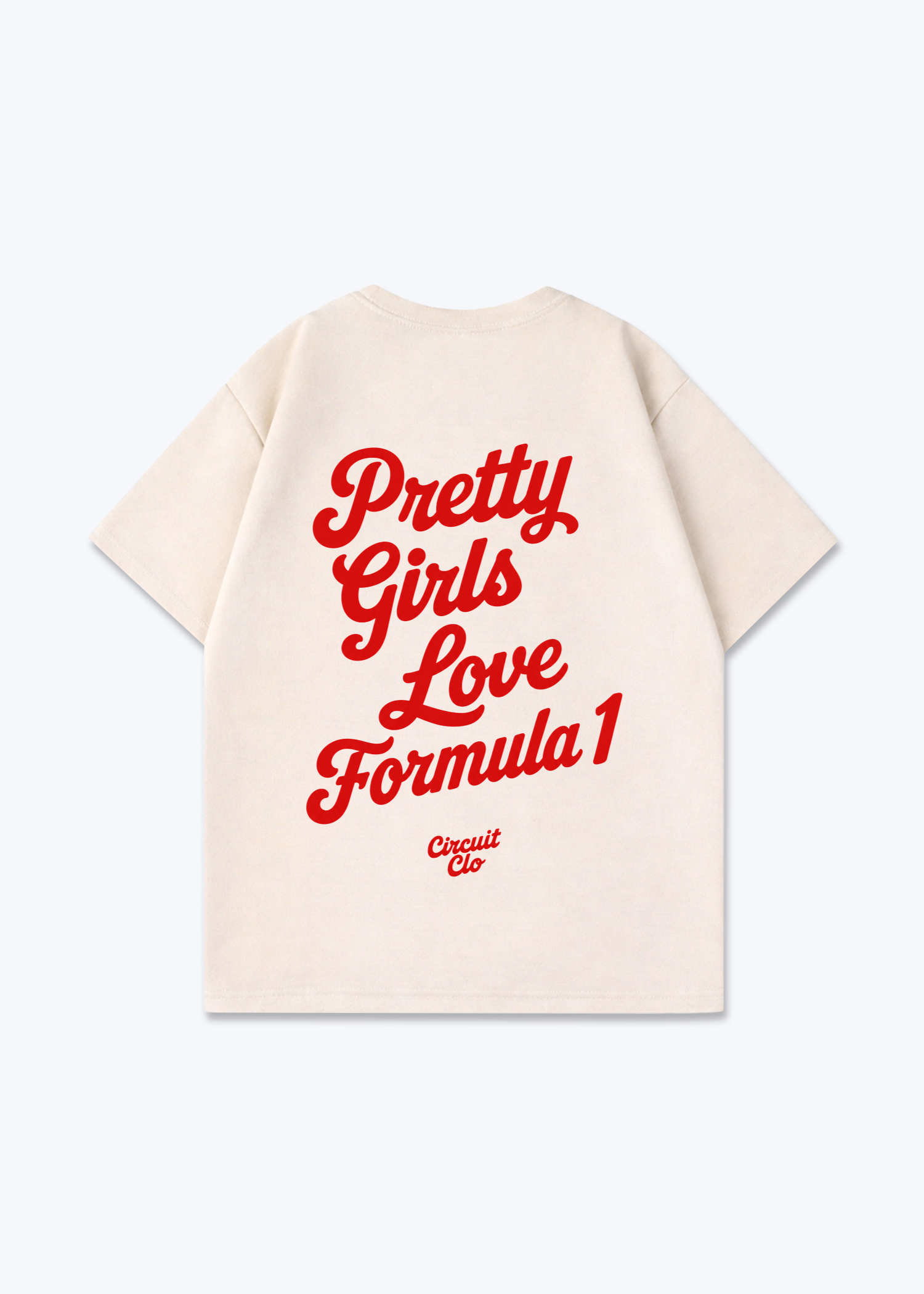 Pretty Girls love Formula 1 Oversized Shirt - Beige Back (Designed)