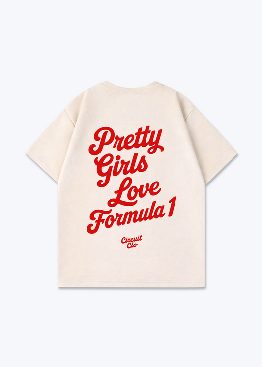 Pretty Girls love Formula 1 Oversized Shirt - Beige Back (Designed)