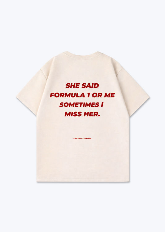 She said F1 or me Oversized Shirt - Beige Back (Designed)