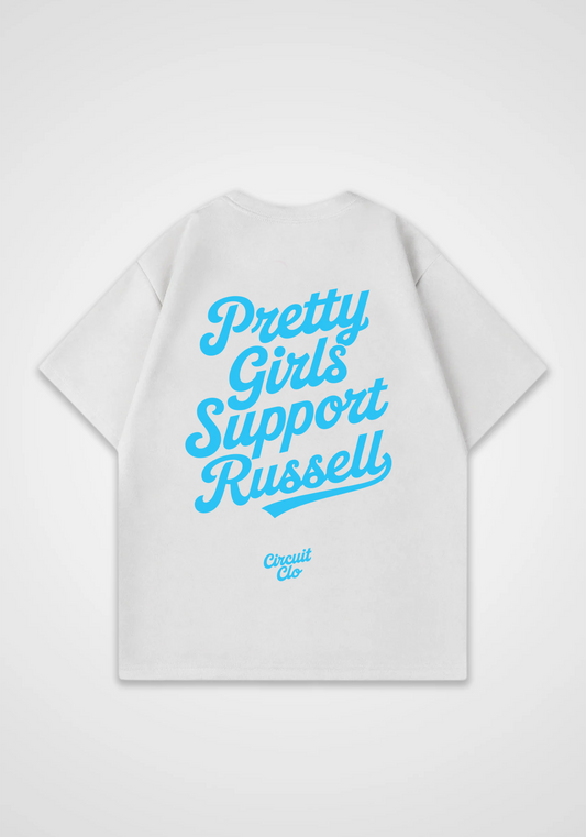 Pretty Girls support Russell Oversized Shirt - White Back (Designed)