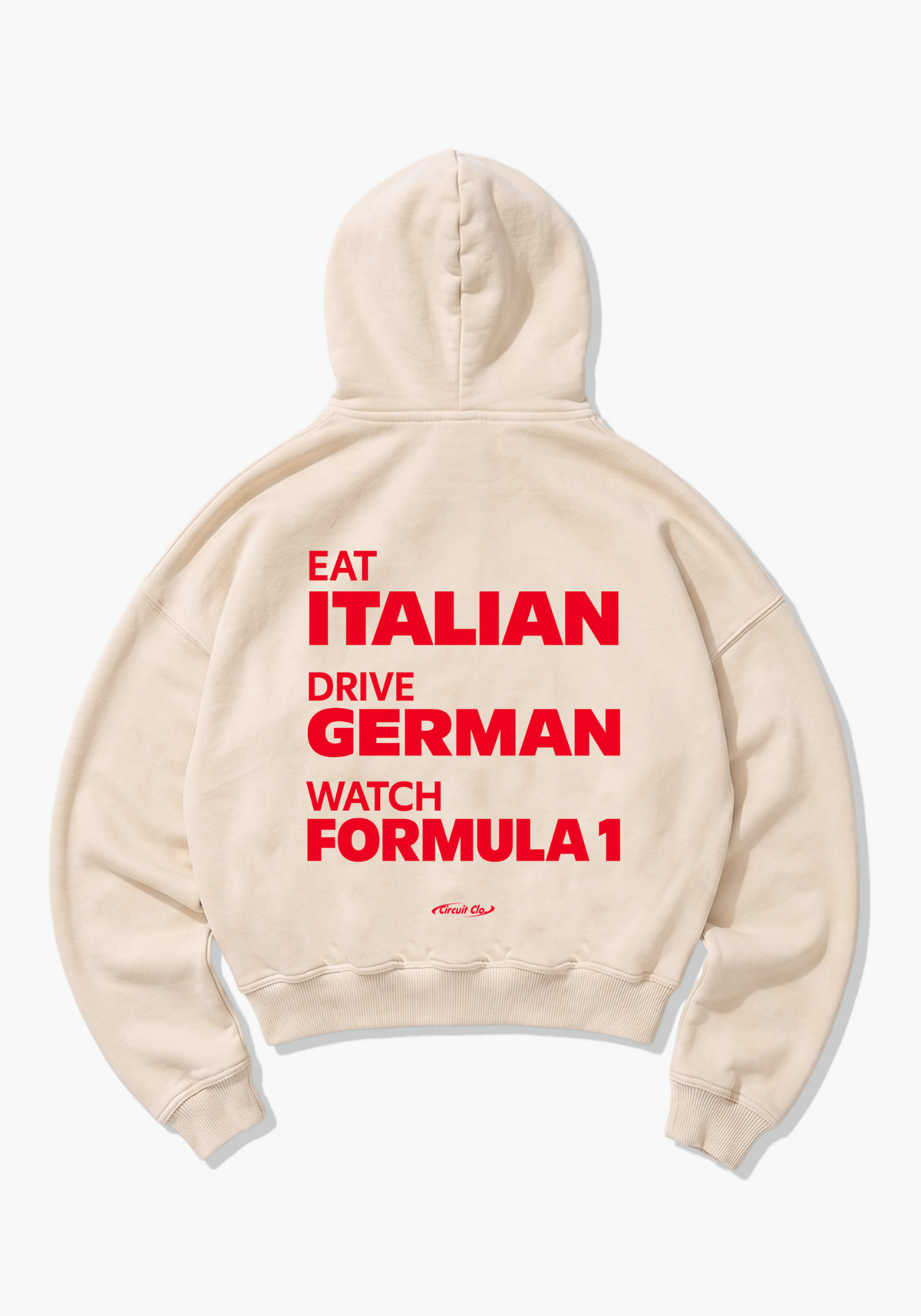 Eat Italian Drive German Oversized Hoodie - Beige Back (Designed)
